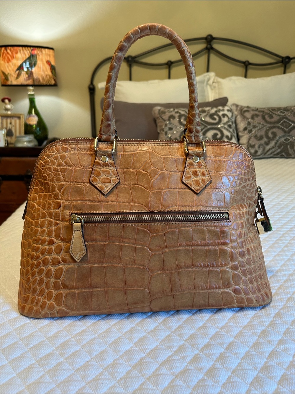 GORGEOUS Dooney & Bourke Italian Croc Embossed MBC3 Zip Zip Satchel in Tan - Picture 2 of 12